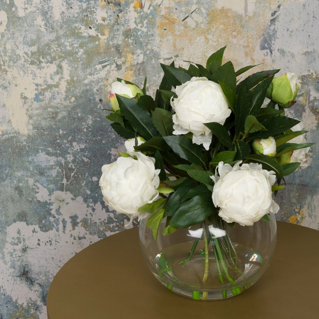 Faux White Peonies in Globe