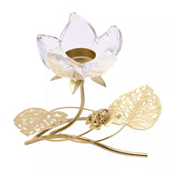 Hestia Single Stem Clear Glass Candle Holder With Gold Leaves