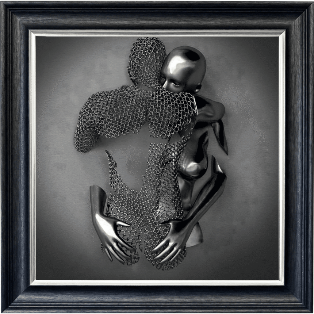 Chained Embrace Charcoal - Framed Wall Art