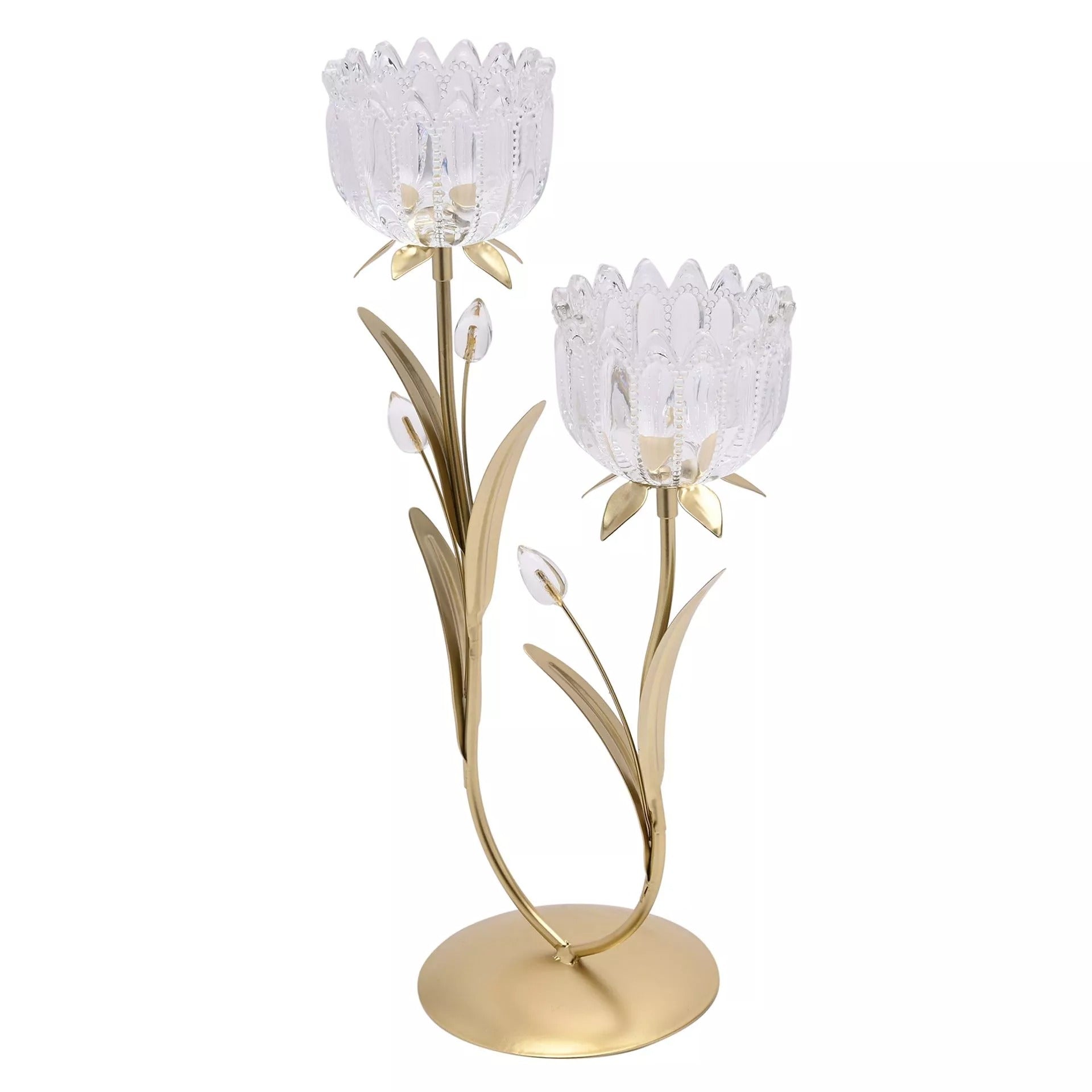 Hestia 2 Stem Candle Holder With Clear Glass On Gold Base