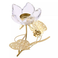 Hestia Single Stem Clear Glass Candle Holder With Gold Leaves