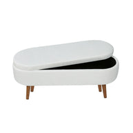 White Boucle Storage Bench in Wooden Legs