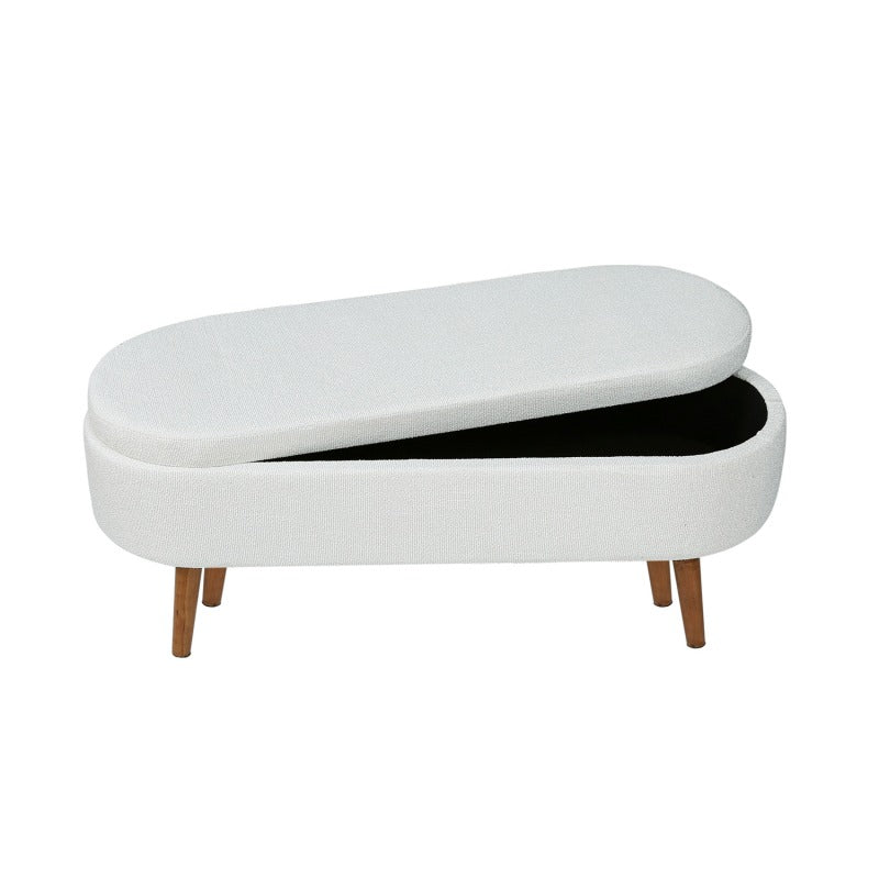White Boucle Storage Bench in Wooden Legs