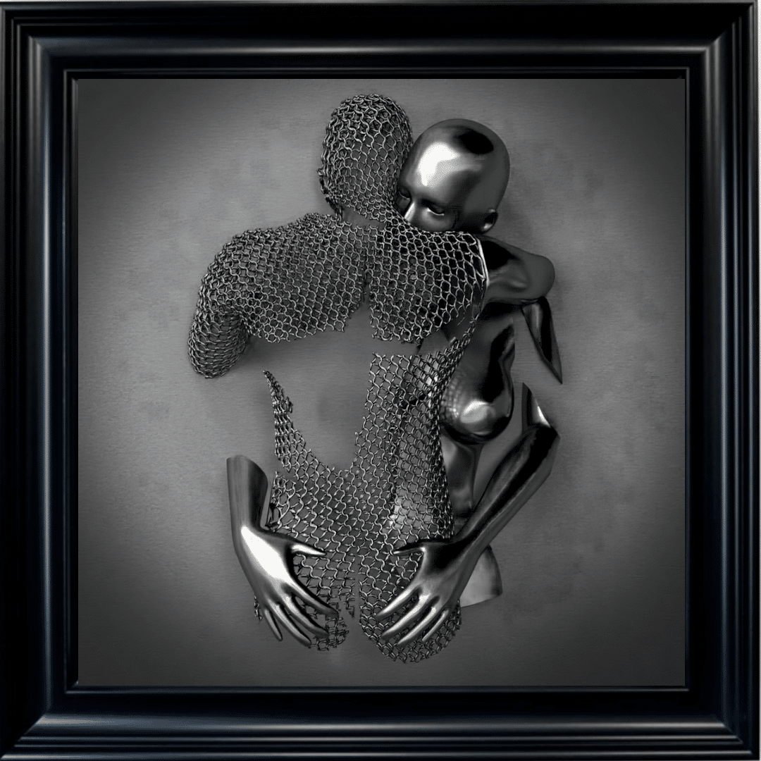 Chained Embrace Charcoal - Framed Wall Art