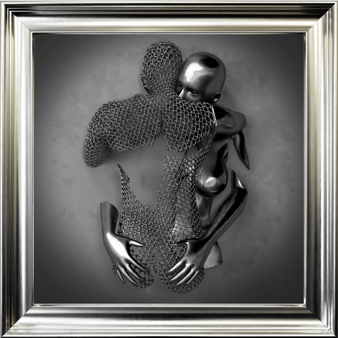 Chained Embrace Charcoal - Framed Wall Art
