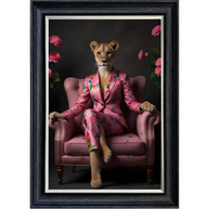 Female Lioness in Floral Suit - Framed Animal Wall Art