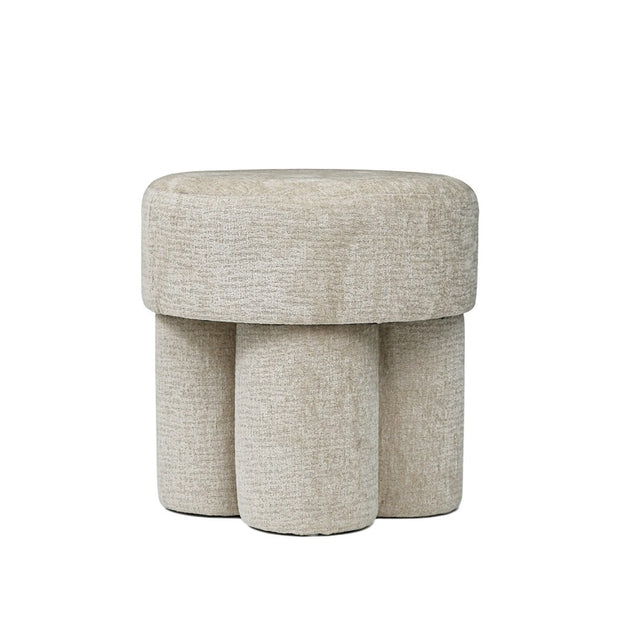Beige Chenille Round Stool