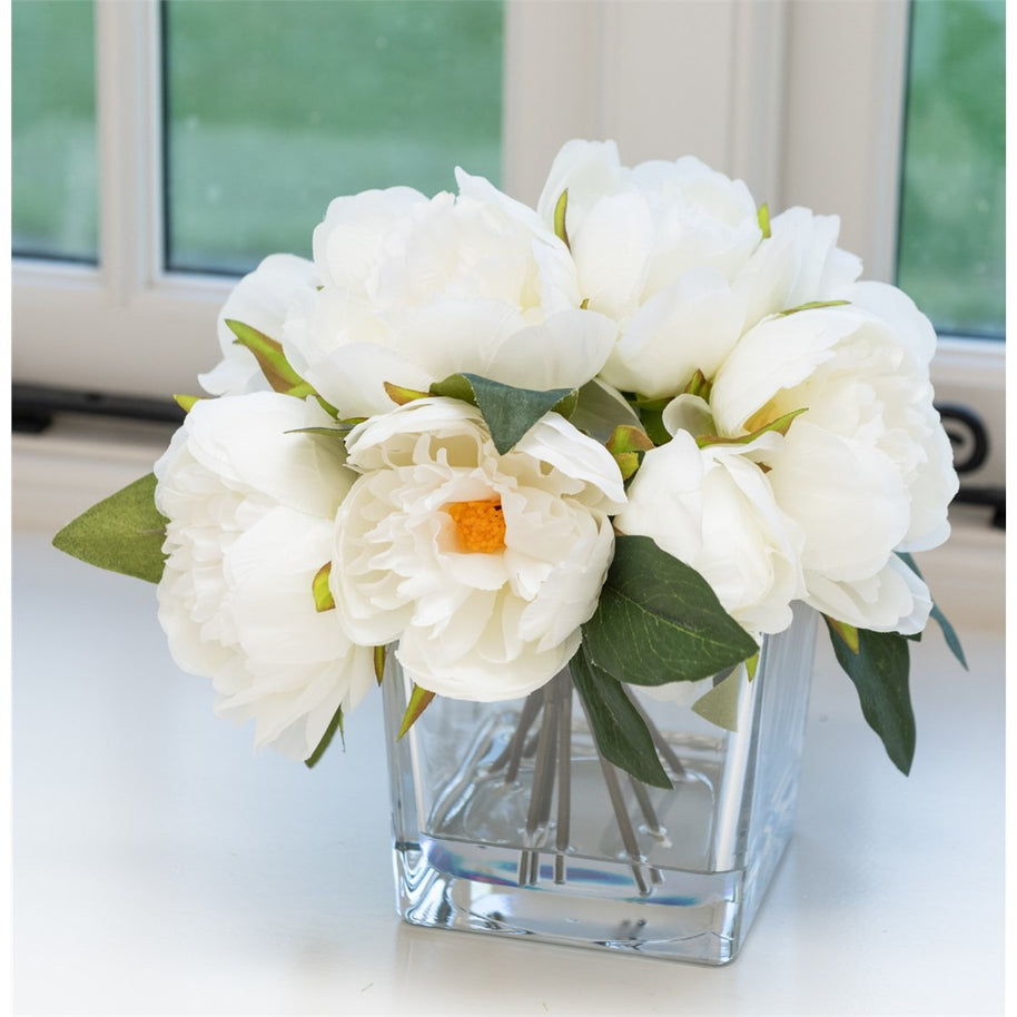 Faux Peony in Cube Vase