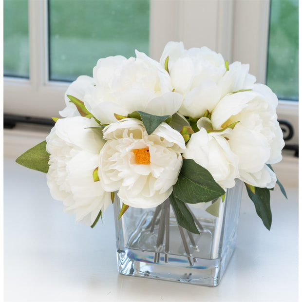 Faux Peony in Cube Vase