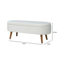 White Boucle Storage Bench in Wooden Legs
