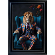 Lion in Floral Suit - Framed Animal Wall Art
