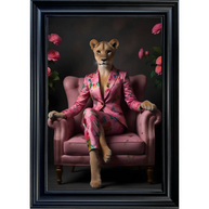 Female Lioness in Floral Suit - Framed Animal Wall Art