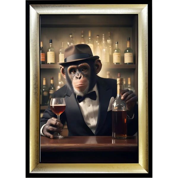 Monkey Bartender - Framed Animal Wall Art