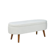 White Boucle Storage Bench in Wooden Legs