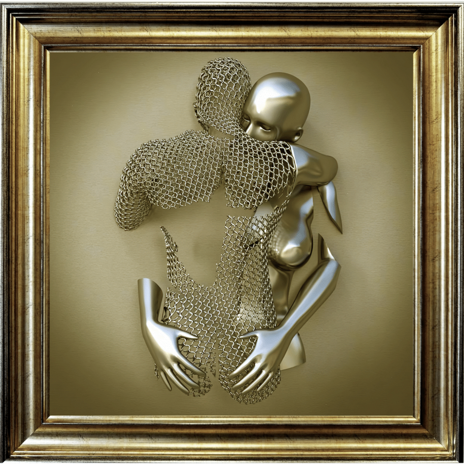 Chained Embrace Gold  - Framed Wall Art