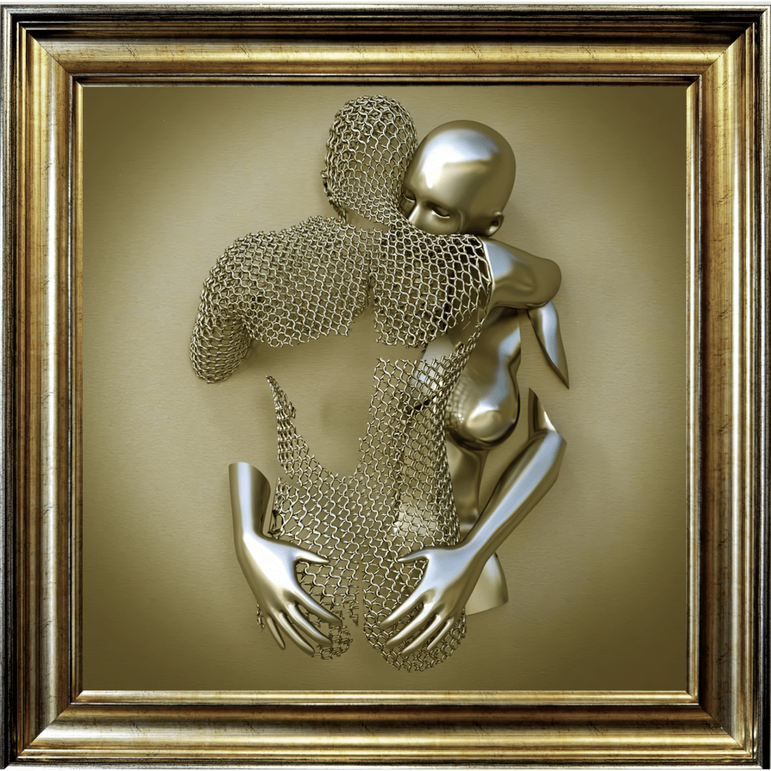 Chained Embrace Gold  - Framed Wall Art
