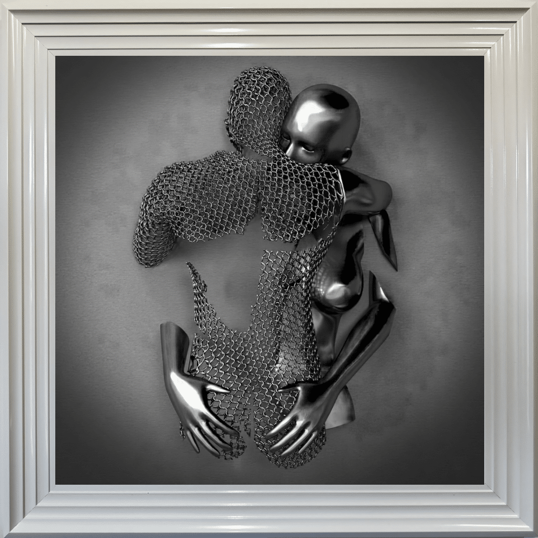 Chained Embrace Charcoal - Framed Wall Art