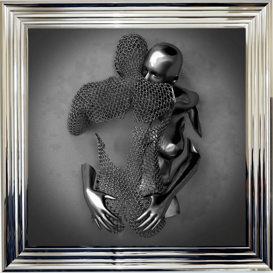 Chained Embrace Charcoal - Framed Wall Art