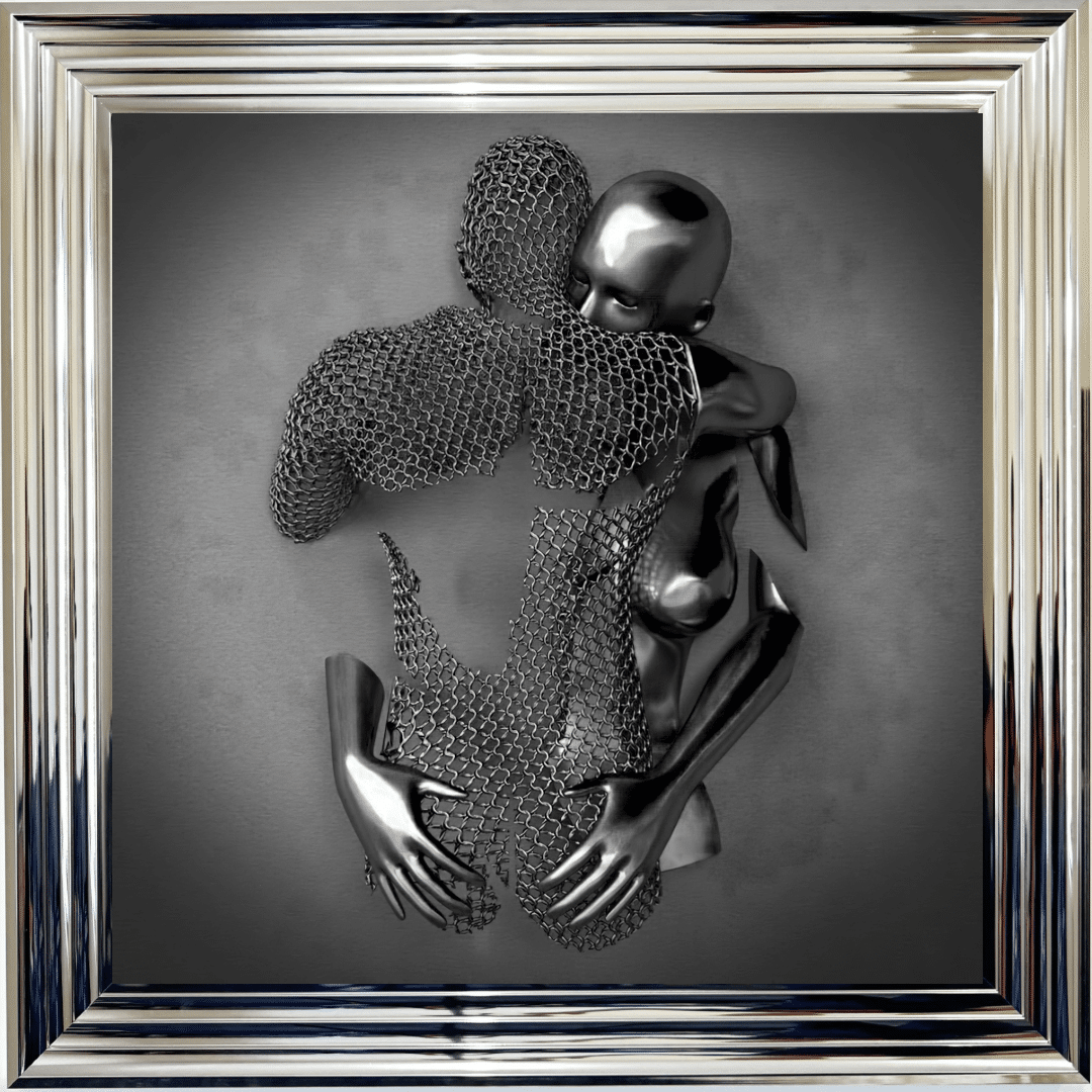 Chained Embrace Charcoal - Framed Wall Art