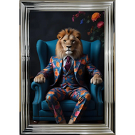 Lion in Floral Suit - Framed Animal Wall Art