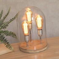Glass Dome Table Lamp Bamboo Base Triple