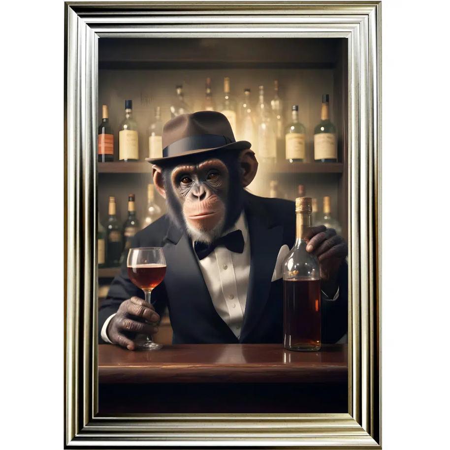 Monkey Bartender - Framed Animal Wall Art