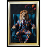 Lion in Floral Suit - Framed Animal Wall Art