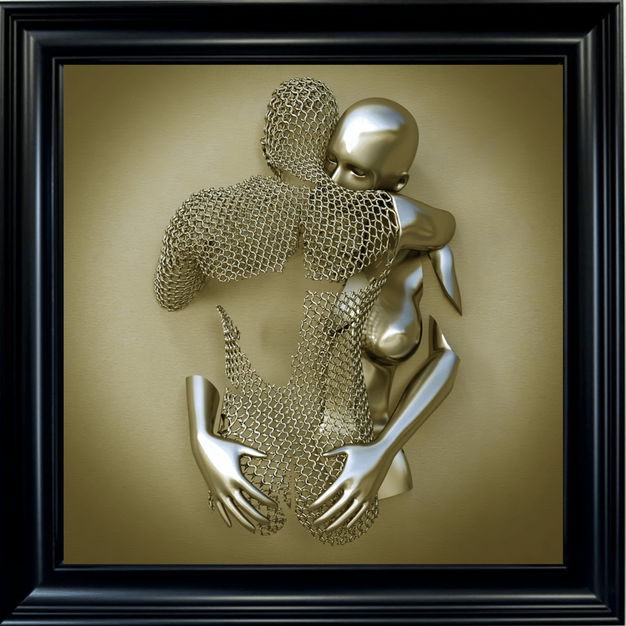 Chained Embrace Gold  - Framed Wall Art