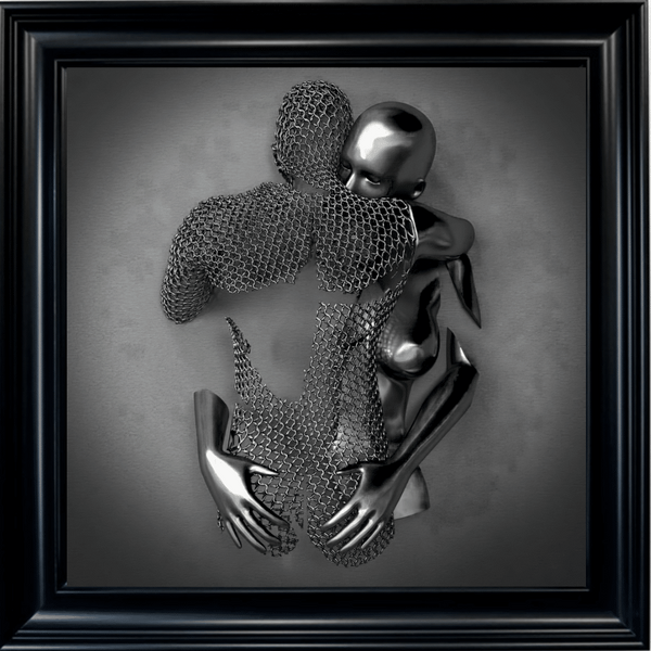 Chained Embrace Charcoal - Framed Wall Art