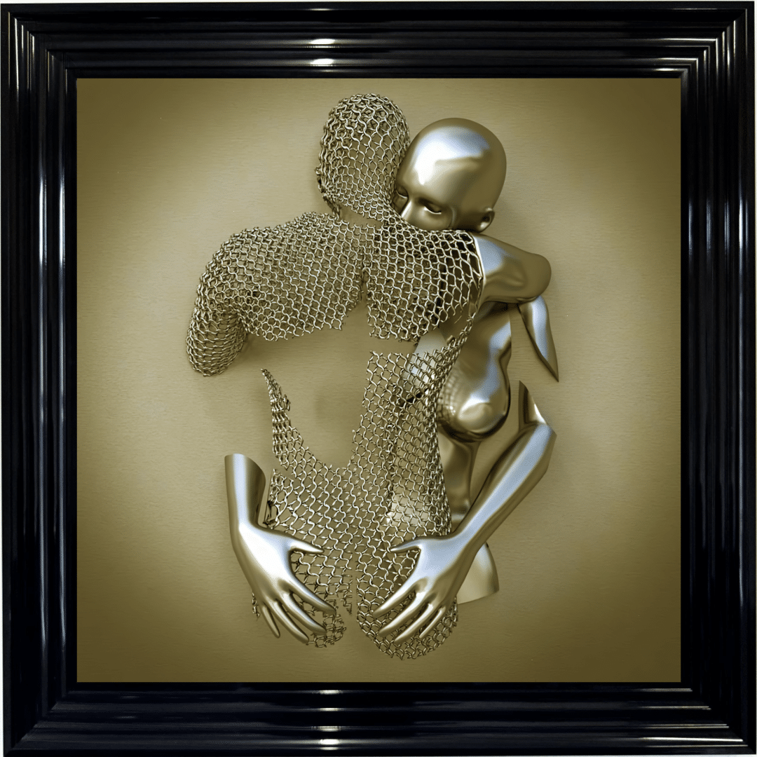 Chained Embrace Gold  - Framed Wall Art