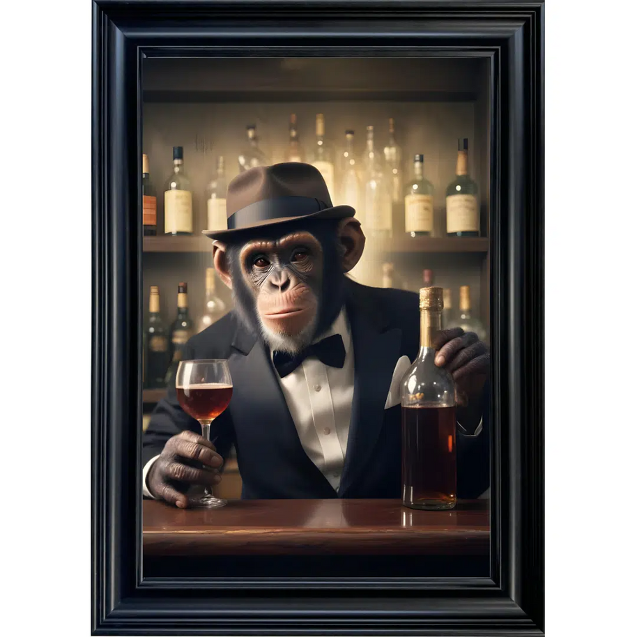Monkey Bartender - Framed Animal Wall Art
