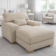Beige sectional sofa in a living room setting with neutral decor.